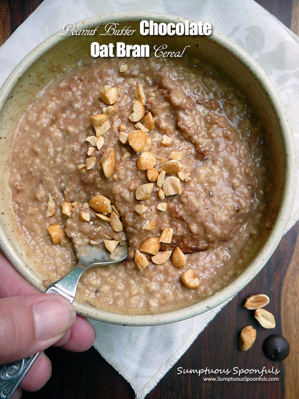 Peanut Butter Chocolate Oat Bran Cereal ~ Hot breakfast cereal with great peanut butter flavor and pockets of melted chocolate!