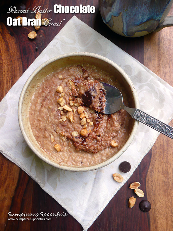 Peanut Butter Chocolate Oat Bran Cereal ~ Hot breakfast cereal with great peanut butter flavor and pockets of melted chocolate!