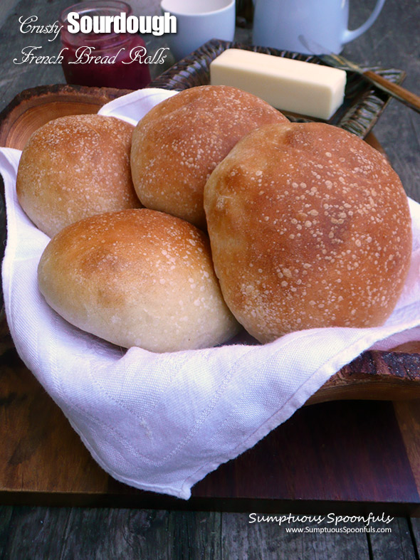 Crusty Sourdough French Bread Rolls ~ Sumptuous Spoonfuls #bread #recipe