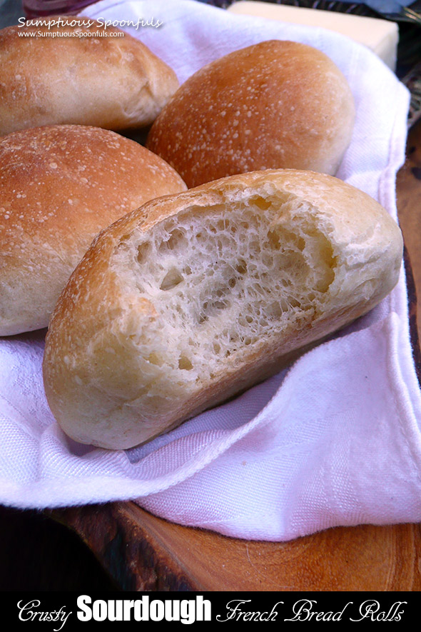 Crusty Sourdough French Bread Rolls ~ Sumptuous Spoonfuls #bread #recipe