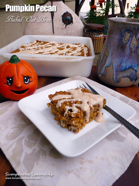 Pumpkin Pecan Baked Oat Bran with Maple Cream Cheese Drizzle