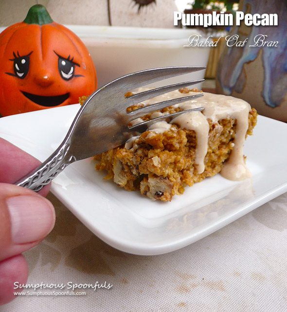 Pumpkin Pecan Baked Oat Bran with Maple Cream Cheese Drizzle