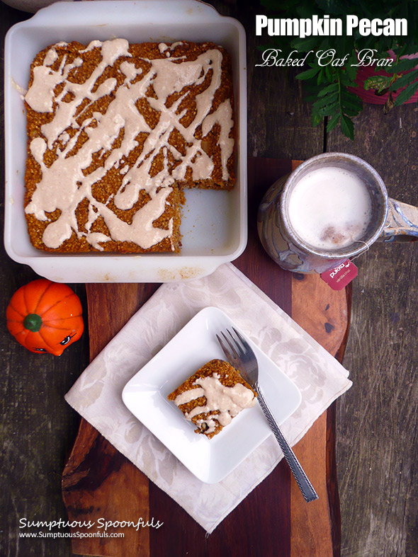Pumpkin Pecan Baked Oat Bran with Maple Cream Cheese Drizzle