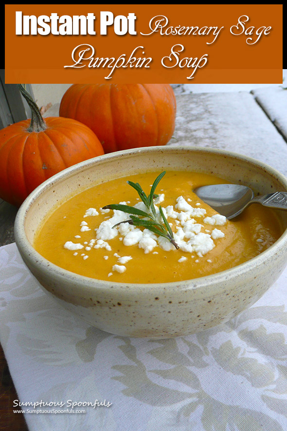 Instant Pot Rosemary Sage Pumpkin Soup ~ on the table in 30 minutes!