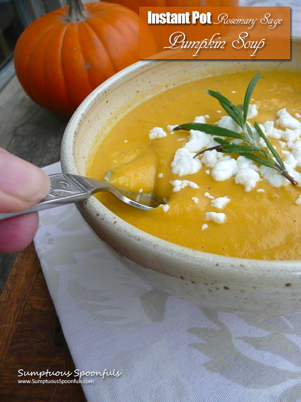 Instant Pot Rosemary Sage Pumpkin Soup ~ on the table in 30 minutes!