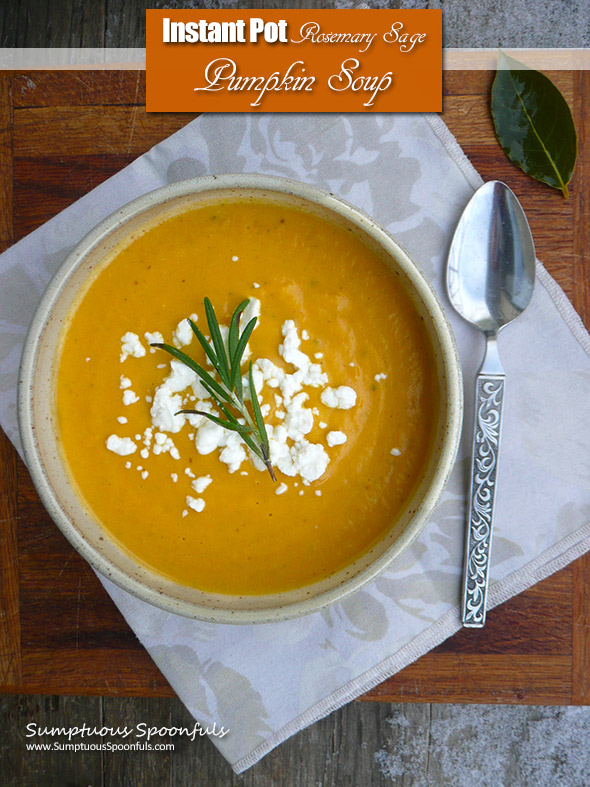 Instant Pot Rosemary Sage Pumpkin Soup ~ on the table in 30 minutes!