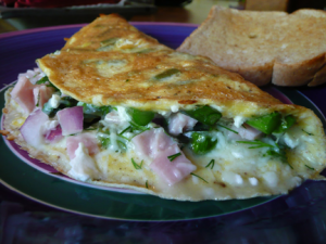 Asparagus smoked turkey omelet
