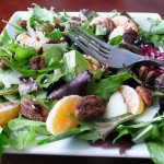 Blueberry Tangerine Manchego Salad with Butter Rum Spiced Pecans & Hot Sweet Pepper Vinaigrette