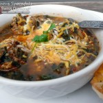 Spicy Spinach & Porcupine Meatball Soup ~ Sumptuous Spoonfuls #meatball #soup #recipe