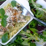Basil Asiago Baked Walleye with Risotto & Pomegranate Almond Mixed Salad ~ Sumptuous Spoonfuls #fish #recipe