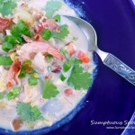 Shrimp, Fish & Corn Chowder with Bacon from Sumptuous Spoonfuls #seafood #chowder #recipe