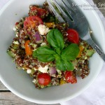 Confetti Quinoa Salad with Feta and a Cilantro Pesto Lemon Dressing ~ Sumptuous Spoonfuls #quinoa #pesto #recipe