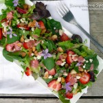 Strawberry Almond Wild Violet Salad ~ Sumptuous Spoonfuls #salad #recipe