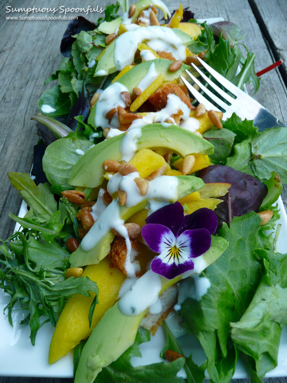 Chicken Mango Avocado Salad with Rosemary Maple Yogurt Dressing ~ Sumptuous Spoonfuls #salad #recipe