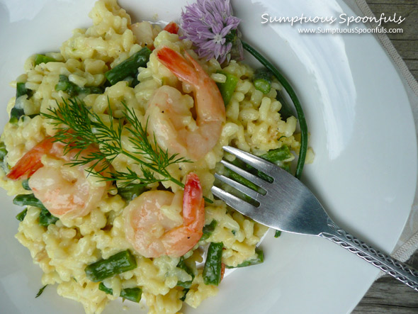 Shrimp, Asiago & Asparagus Risotto with Fresh Dill ~ Sumptuous Spoonfuls #risotto #recipe