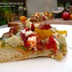 Bacon Artichoke & Tomato Pizza with Pesto & Goat Cheese ~ Sumptuous Spoonfuls #pizza #recipe