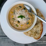 Smoky Asiago Zucchini Corn Soup ~ Sumptuous Spoonfuls #soup #recipe