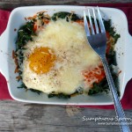 Baked Eggs Romesco with Kale ~ Sumptuous Spoonfuls #breakfast #recipe