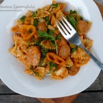 Farfalle Romesco with Sausage & Arugula ~ Sumptuous Spoonfuls #pasta #recipe