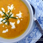 Rosemary Butternut Soup with Goat Cheese ~ Sumptuous Spoonfuls #soup #recipe