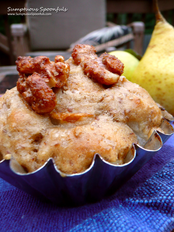 Walnut Whole Wheat Pear Chai Muffins ~ Sumptuous Spoonfuls #muffin #recipe