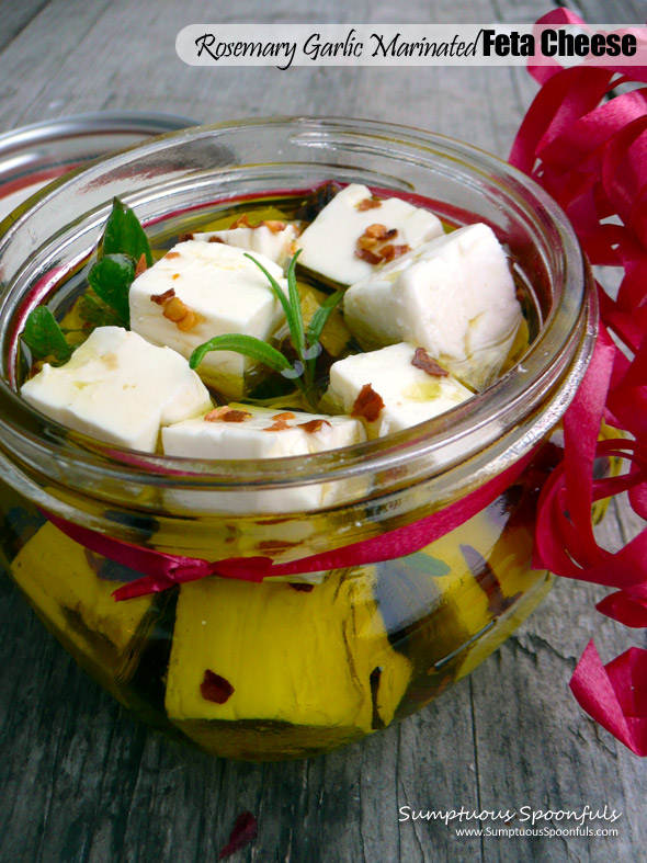 Rosemary Garlic Marinated Feta Cheese ~ the perfect #homemade #holiday #gift!