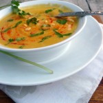 Healthy Pumpkin Ginger Soup with Sriracha ~ Sumptuous Spoonfuls #soup #recipe