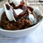 Peanut Butter Chocolate Banana Bread Pudding ~ Sumptuous Spoonfuls #dessert #recipe