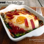 Pepperoni Pizza Baked Eggs with Mushrooms & Spinach ~ Sumptuous Spoonfuls #pizza #eggs #recipe