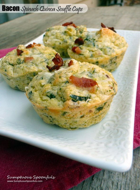 Bacon Spinach Quinoa Souffle Cups ~ Sumptuous Spoonfuls #healthy #bacon #breakfast #recipe