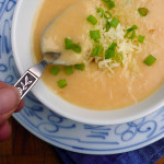 Pepperjack Potato Leek Soup ~ Sumptuous Spoonfuls#cheesy #potato #leek #soup #recipe #glutenfree