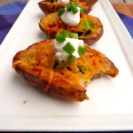 Bacon Broccoli Cheddar Potato Skins ~ Sumptuous Spoonfuls #gameday #baked #healthier #potato #skins #recipe