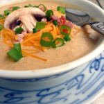 Bacon Mushroom Baked Potato Soup ~ Sumptuous Spoonfuls #mushroom #potato #soup #recipe