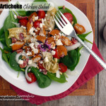 Spinach Artichoke Chicken Salad with Bacon, Feta, Pinons & a Sundried Tomato Ranch Dressing ~ Sumptuous Spoonfuls #chicken #artichoke #salad #recipe