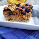 Blueberry Banana Baked Oatmeal with Toasted Walnuts & Maple Syrup ~ Sumptuous Spoonfuls #baked #oatmeal #healthy #decadent #breakfast #recipe