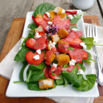 Chicken Strawberry Salad w/Goat Cheese & Roasted Strawberry Vinaigrette ~ Sumptuous Spoonfuls #chicken #strawberry #salad #recipe