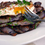 Fried Purple Potato Skins with Egg ~ Sumptuous Spoonfuls #potatoskin #breakfast #recipe
