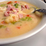 Creamy Dubliner Ham & Veggie Bisque ~ Sumptuous Spoonfuls #cheesy #ham #soup #recipe