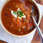 Hearty Romesco Mixed Bean Soup ~ Sumptuous Spoonfuls #cureforthespringblues #soup #recipe