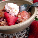 Strawberry Rhubarb Baked Oatmeal ~ Sumptuous Spoonfuls #strawberry #rhubarb #breakfast #dessert #recipe