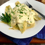 Spinach Mushroom Ravioli with Dreamy Mushroom Cream Sauce ~ Sumptuous Spoonfuls #homemade #wonton #ravioli #recipe