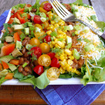 BBQ Pulled Pork Cobb Salad ~ Sumptuous Spoonfuls #barbecue #pork #dinner #salad #recipe