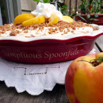 Brandied Peach Mango Ice Cream Pie ~ Sumptuous Spoonfuls #frozen #peach #dessert #recipe