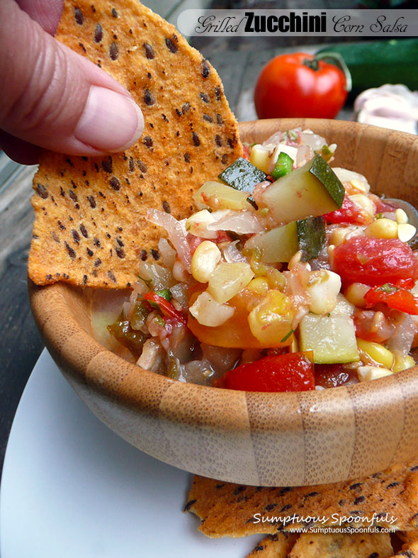 Grilled Zucchini Corn Salsa ~ Sumptuous Spoonfuls #smoky #grilled #salsa #recipe