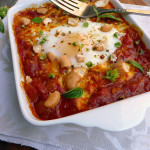 Spicy North Indian Baked Eggs ~ Sumptuous Spoonfuls #Indian #Shakshuka #breakfast #vegetarian #recipe