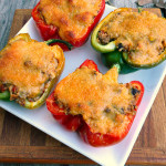 Beefy Quinoa Taco Stuffed Peppers ~ Sumptuous Spoonfuls #Healthy #Dinner #Recipe