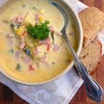 Smoky Bacon & Zucchini Corn Chowder ~ Sumptuous Spoonfuls #smoky #chowder #soup #recipe