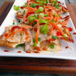 Asian Sriracha Chicken Nachos ~ Sumptuous Spoonfuls #sriracha #chicken #nachos #recipe