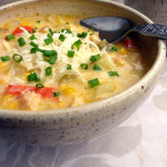 Chicken Chile Corn Chowder ~ Sumptuous Spoonfuls #chicken #chowder #hearty #soup #recipe