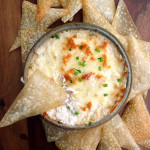 Crab Rangoon Dip with Baked Wonton Chips ~ Sumptuous Spoonfuls #easy #hot #cheesy #crab #dip #recipe